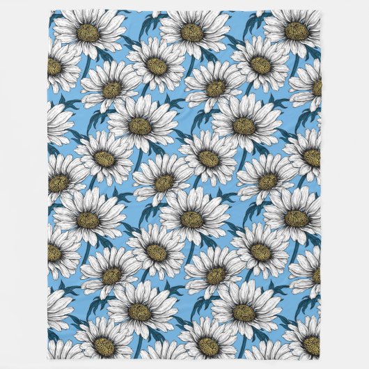 Couverture Polaire Maisonnettes, fleurs sauvages sur bleu (Devant)