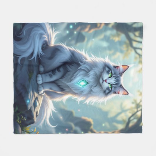 Couverture Polaire **Majestic Fantasy Cat with Mystical Aura – High F (Devant (Horizontal))