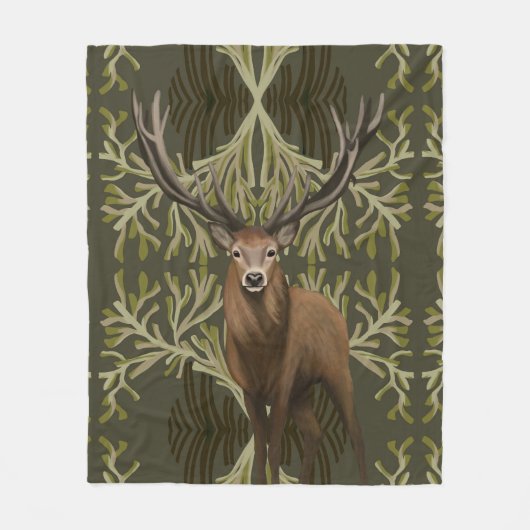 Couverture Polaire Majestic Stag Abstraite Green Forest (Devant)