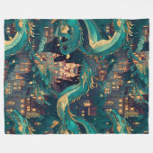 Couverture Polaire Majestic Turquoise Dragons et Village (Devant (Horizontal))