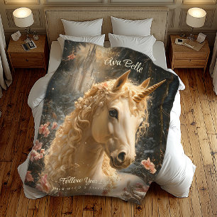 Couverture Polaire Majestic White Unicorn Imaginaire d'hiver Forêt de