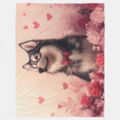 Couverture Polaire Malamute d'Alaska avec des roses - Saint-Valentin (Devant)