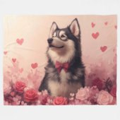 Couverture Polaire Malamute d'Alaska avec des roses - Saint-Valentin (Devant (Horizontal))