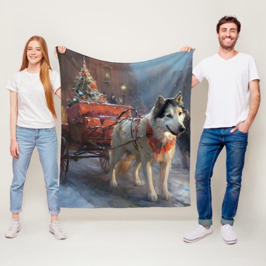 Couverture Polaire Malamute d'Alaska Saison de Noël festive (En situation)