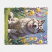 Couverture Polaire Malamute de chien de l'Alaska Fleurs de printemps  (Devant (Horizontal))