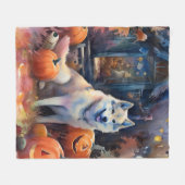 Couverture Polaire Malamute d'Halloween en Alaska avec la peur Citrou (Devant (Horizontal))