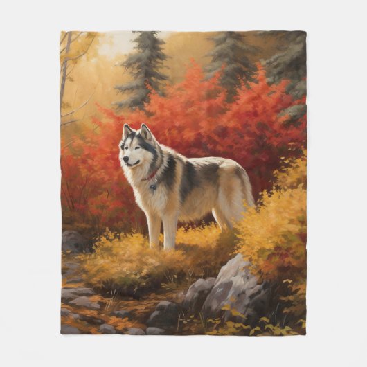 Couverture Polaire Malamute en Alaska à l'automne Feuilles automne in (Devant)