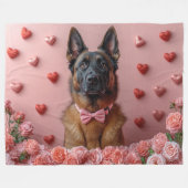 Couverture Polaire Malinois belge avec Rose - Saint Valentin (Devant (Horizontal))