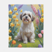 Couverture Polaire Malti Tzu Fleurs de printemps de chien Peinture (Devant)