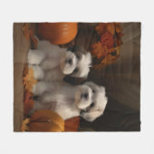 Couverture Polaire Malti tzu Puppy Citrouille d'automne (Devant (Horizontal))