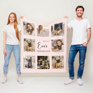 Couverture Polaire Maman Bouledogue Français Collage Photo Rose