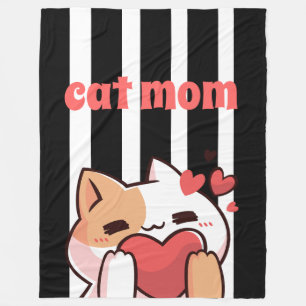 Couverture Polaire Maman chat personnalisé rayures noires et blanches