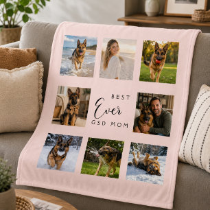 Couverture Polaire Maman chien GSD collage photo rose blush