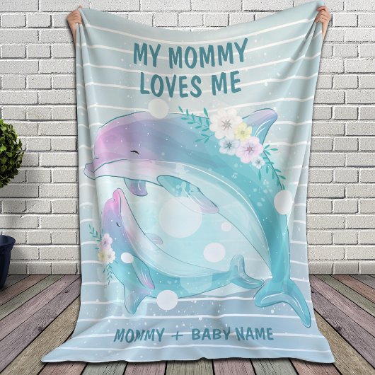 Couverture Polaire Maman et Bébé Dauphins avec Fleurs Maman m'aime
