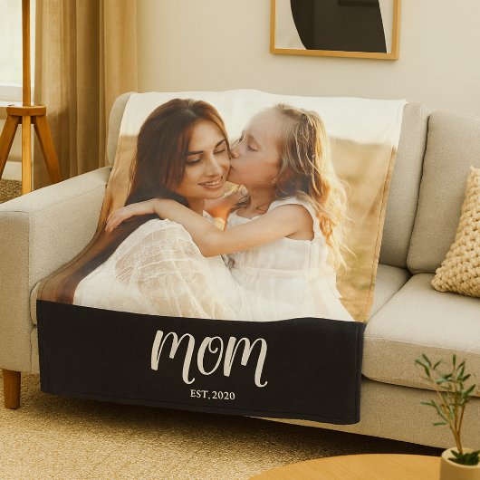 Couverture Polaire Maman Établie Script Moderne Photo Noir