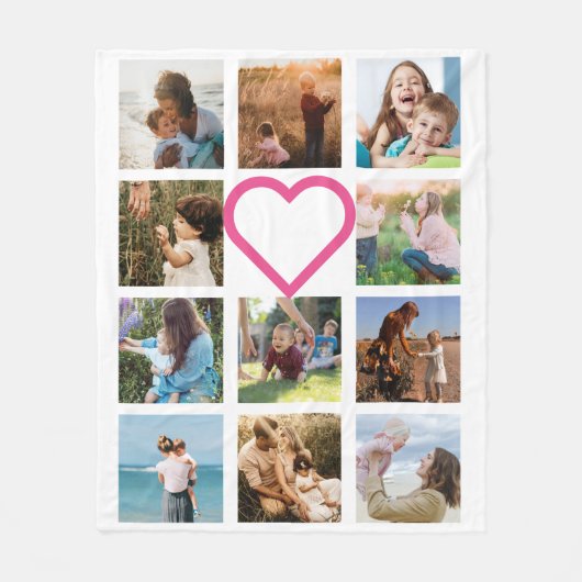 Couverture Polaire Maman Famille Photo Collage Coeur rose (Devant)