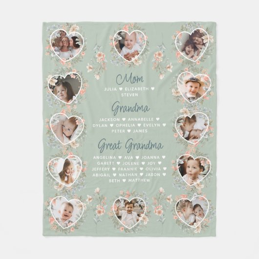 Couverture Polaire Maman grand-mère et grand-mère avec des noms fleur (Devant)