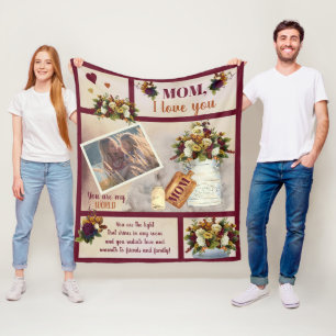 Couverture Polaire Maman I Love You Photo Fall Floral Texte du scri