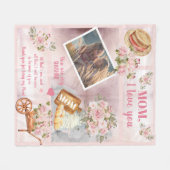 Couverture Polaire Maman Je T'Aime Photo Rose Floral | Texte du scrip (Devant (Horizontal))