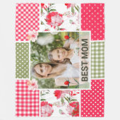 Couverture Polaire Maman Patchwork Floral Aquarelle Rose & Vert (Devant)