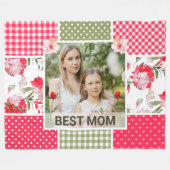 Couverture Polaire Maman Patchwork Floral Aquarelle Rose & Vert (Devant (Horizontal))