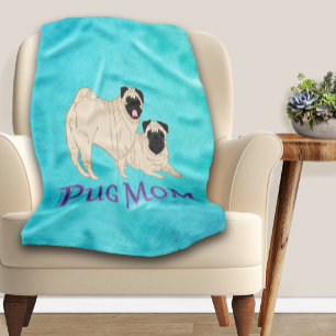 Couverture Polaire Maman Pug Deux Pugs Fauve Amoureux de Chien