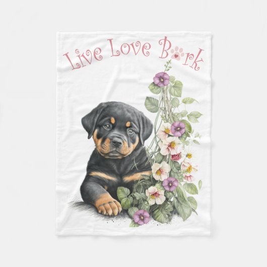 Couverture Polaire Maman Rottweiler Fleurie (Devant)