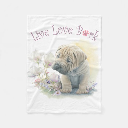 Couverture Polaire Maman Shar-pei Fleurie (Devant)
