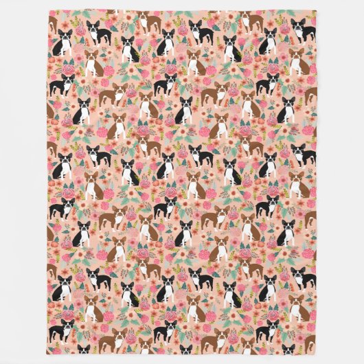 Couverture Polaire Manchette de Boston Terriers - conception de fleur (Devant)