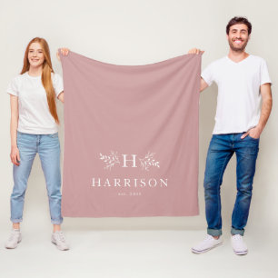Couverture Polaire Manchette rustique monogramme rose rousse rose nou