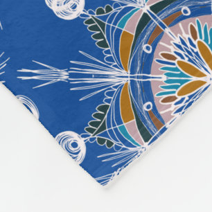 Couverture Polaire Mandala bohème dessiné à la main bleu coloré