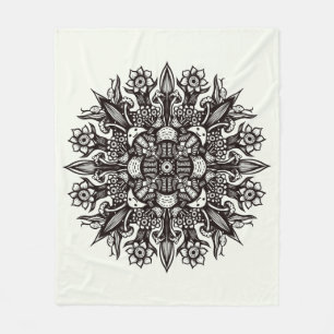 Couverture Polaire Mandala de champignons psychédéliques noir et blan