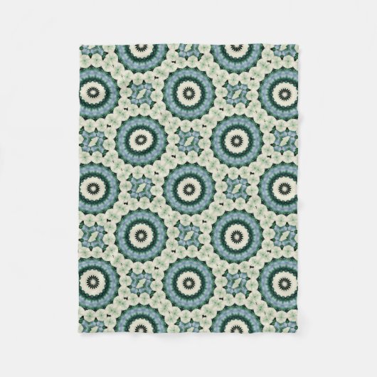 Couverture Polaire Mandala de fleur blanche et de bleu Cerulean (Devant)