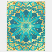 Couverture Polaire Mandala de fleurs bleu or (Devant)