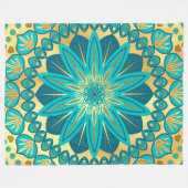 Couverture Polaire Mandala de fleurs bleu or (Devant (Horizontal))