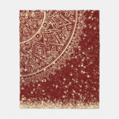 Couverture Polaire Mandala enchanteur avec étoiles d'or sur rouge (Devant)