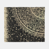 Couverture Polaire Mandala envoûtant avec des étoiles d'or sur Noir (Devant (Horizontal))