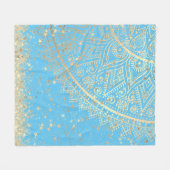 Couverture Polaire Mandala envoûtant avec Gold Stars sur Turquoise (Devant (Horizontal))