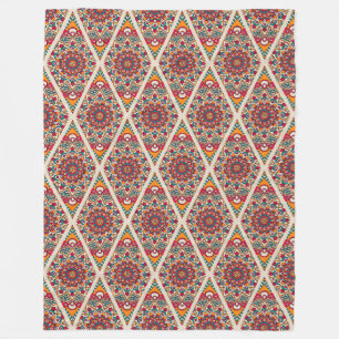 Couverture Polaire Mandala/Marocaine Carrelage Motif Fleece Blanche