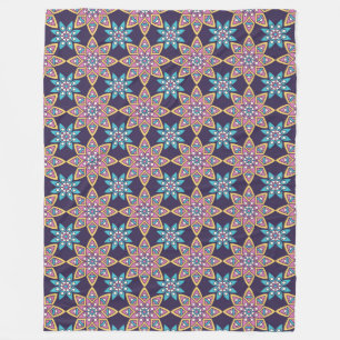 Couverture Polaire Mandala/Marocaine Carrelage Motif Fleece Blanche