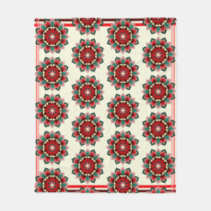 Couverture Polaire Mandala Motif 02 en blanc polaire rouge