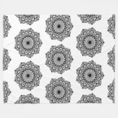 Couverture Polaire Mandala noir sur fond blanc (Devant (Horizontal))