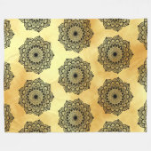 Couverture Polaire Mandala noir sur fond doré doux (Devant (Horizontal))
