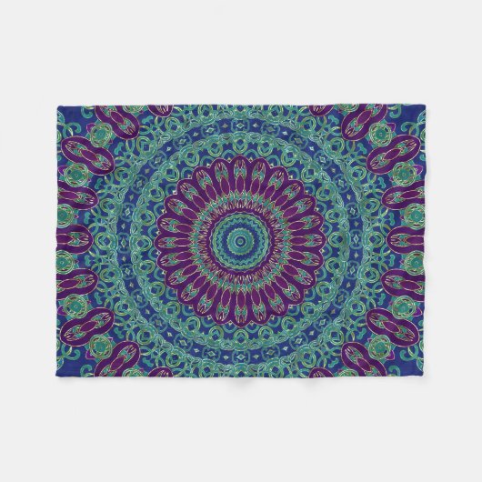 Couverture Polaire Mandala pourpre, bleu et vert (Devant (Horizontal))