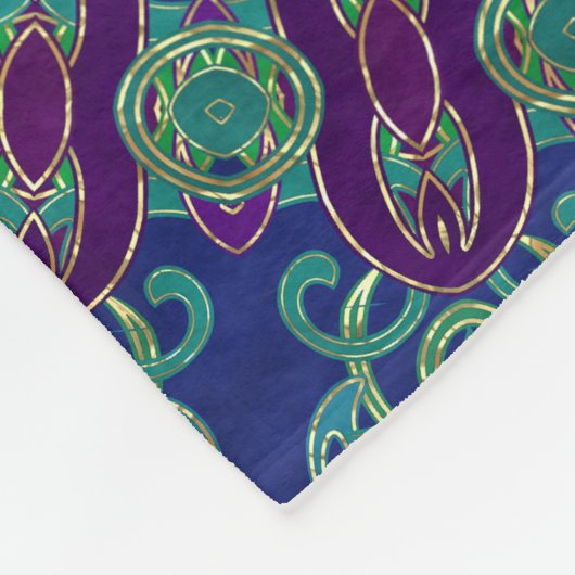 Couverture Polaire Mandala pourpre, bleu et vert (Coin)