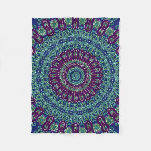 Couverture Polaire Mandala pourpre, bleu et vert (Devant)