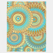 Couverture Polaire Mandala superposé bleu marron or (Devant)