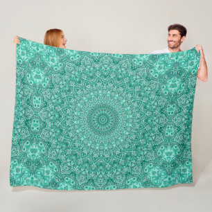 Couverture Polaire Mandala Turquoise à la Symétrie Intriquée