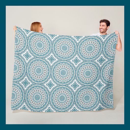 Couverture Polaire Mandala Turquoise côtier et sable inspirée de l'oc
