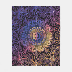 Couverture Polaire Mandala violet et jaune : dessin manuel